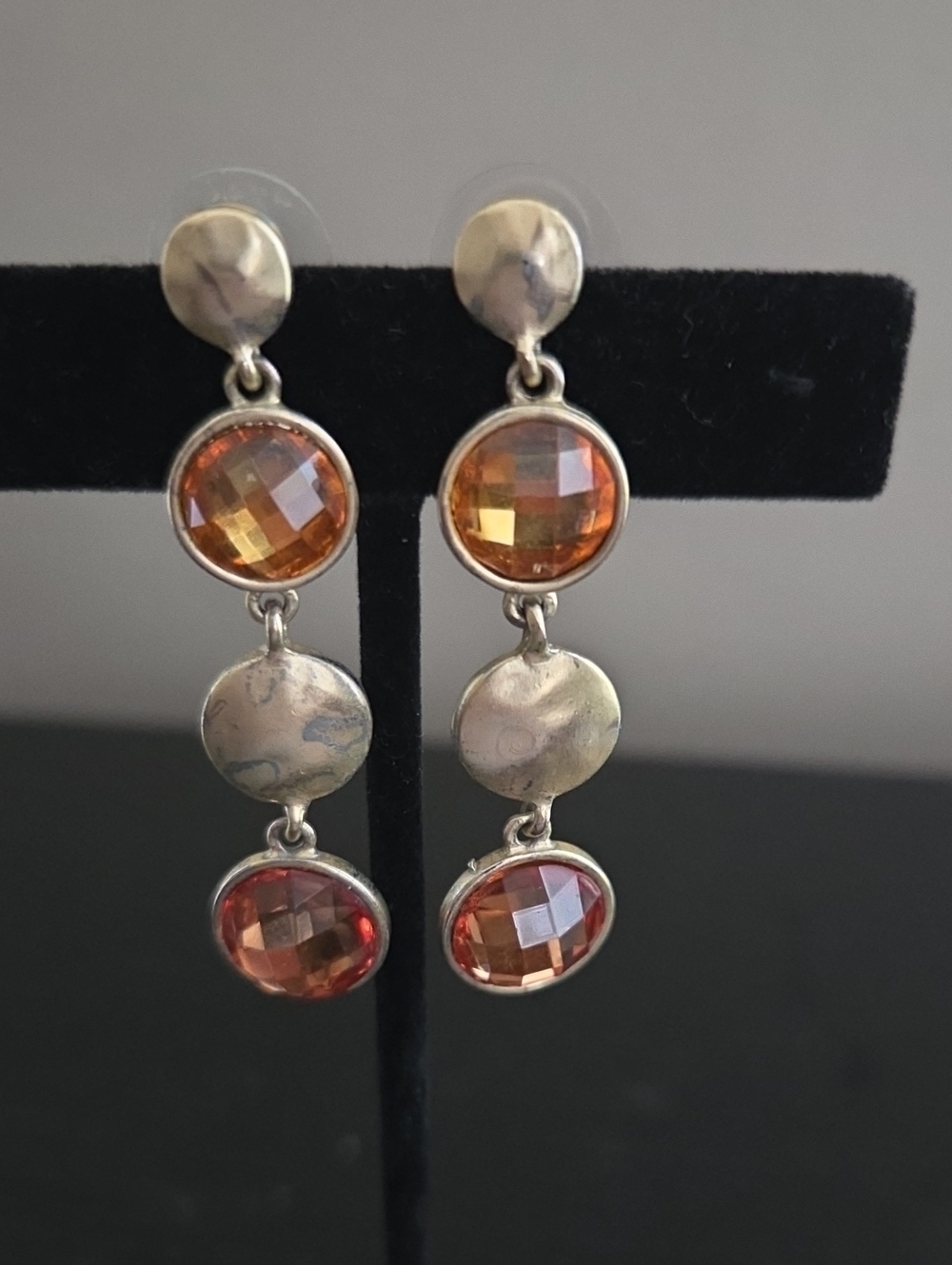 Drop Earrings with Amber Colored Faceted Stones